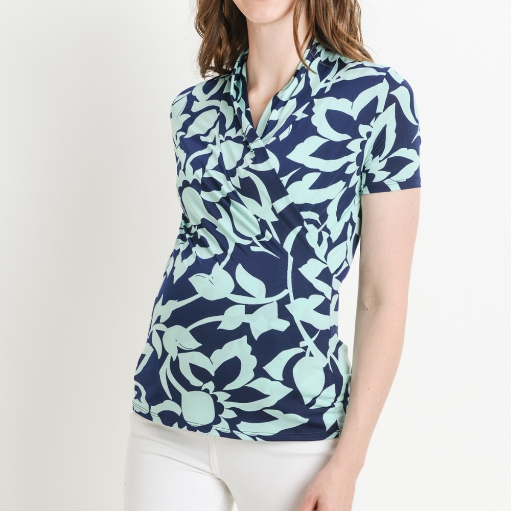 <CMT1524Q> Sage Mix Floral Maternity/Nursing Surplice Top